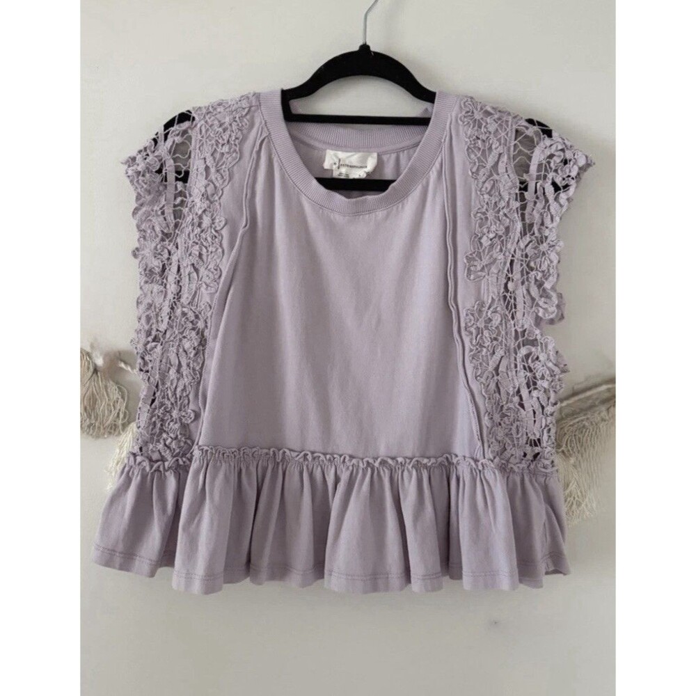 Anthropologie Lavender Lace Cap Sleeve Babydoll Top Coquette Feminine Fairy M